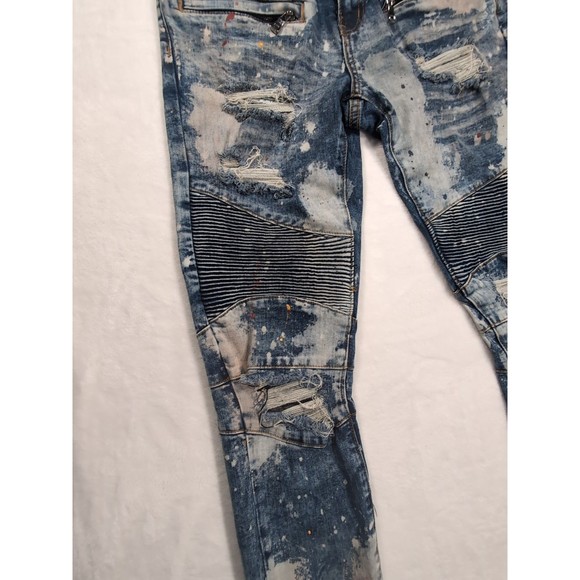 Embellish Jeans Men Tag 32 X 31 Rip Repair Patchwork Distressed Paint Tapered - Picture 3 of 16
